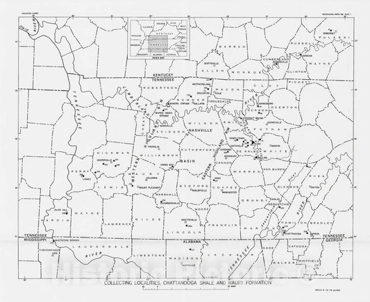 Map : Age and correlation of the Chattanooga Shale and the Maury Formation, 1956 Cartography Wall Art :