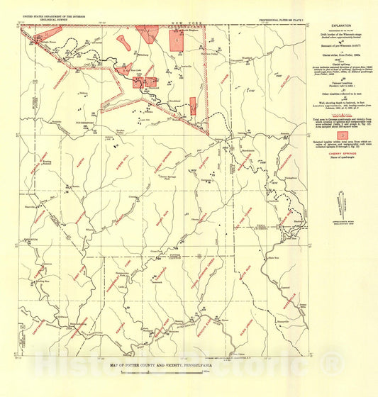 Map : Surficial geology and geomorphology of Potter County, Pennsylvania, 1956 Cartography Wall Art :