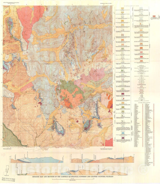 Map : Geology and ore deposits of the Garfield quadrangle, Colorado, 1957 Cartography Wall Art :
