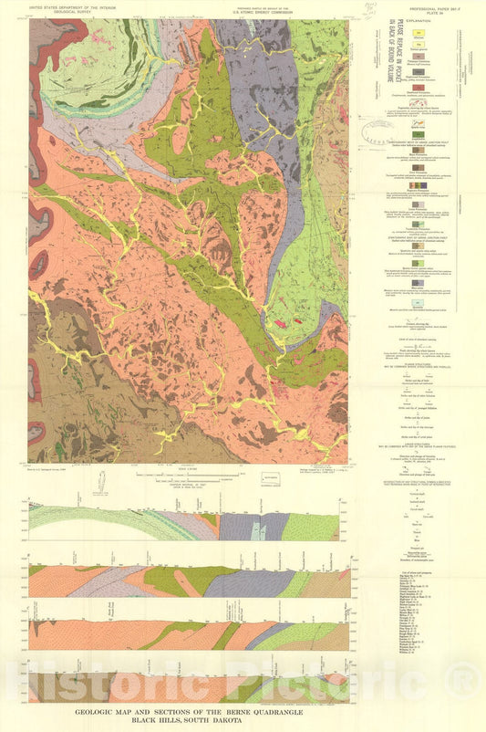 Map : Geology of the Berne quadrangle, Black Hills, South Dakota, 1957 Cartography Wall Art :
