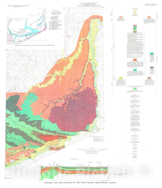 Map : Geology of the Umiat-Maybe Creek region, Alaska, 1966 Cartography Wall Art :