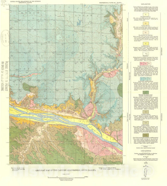 Map : Geology of the Pierre area, South Dakota, 1958 Cartography Wall Art :