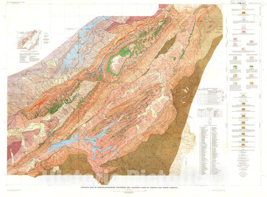 Map : Geology of northeasternmost Tennessee, with a section on the description of the basement rocks, 1960 Cartography Wall Art :