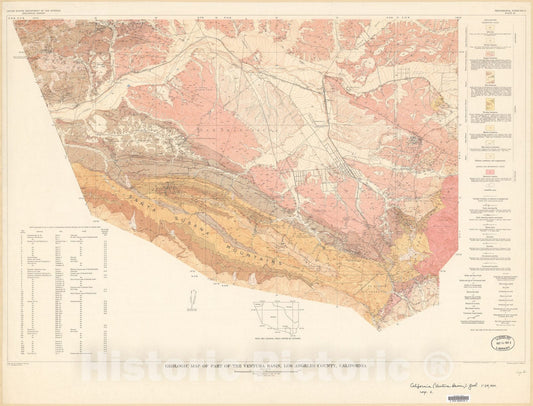Map : Geology of southeastern Ventura Basin, Los Angeles County, California, 1962 Cartography Wall Art :