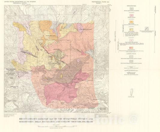 Map : Geology and ore deposits of the Summitville district, San Juan Mountains, Colorado, 1960 Cartography Wall Art :
