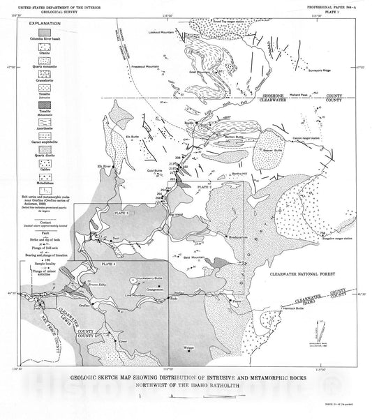 Map : Metasomatic metamorphism in western Clearwater County, Idaho, 1962 Cartography Wall Art :