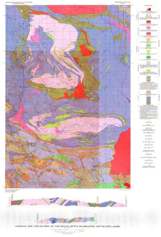 Map : Anorthosite and associated rocks in the Boehls Butte quadrangle and vicinity, Idaho, 1963 Cartography Wall Art :