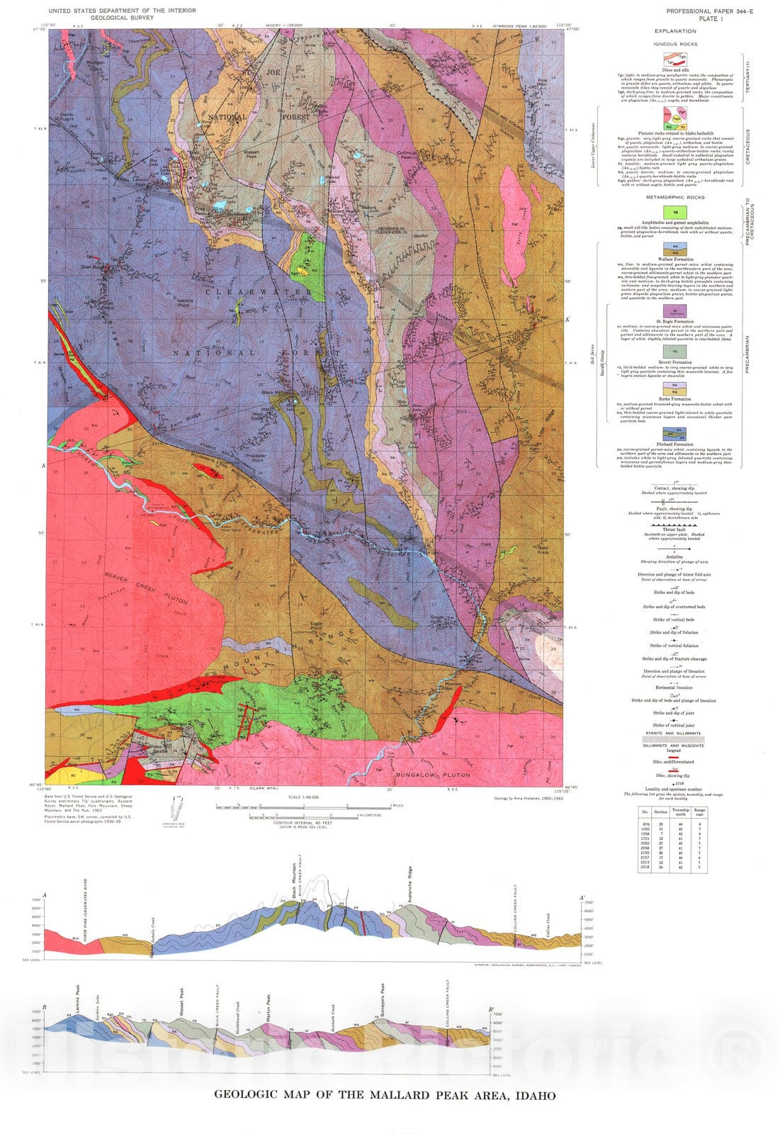 Map : Belt Series in the region around Snow Peak and Mallard Peak, Idaho, 1968 Cartography Wall Art :