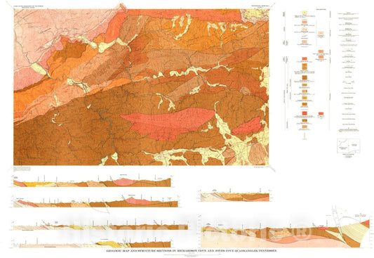 Map : Geology of the Richardson Cove and Jones Cove quadrangles, Tennessee, 1961 Cartography Wall Art :