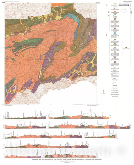 Map : Geology of the eastern Great Smoky Mountains, North Carolina and Tennessee, 1963 Cartography Wall Art :