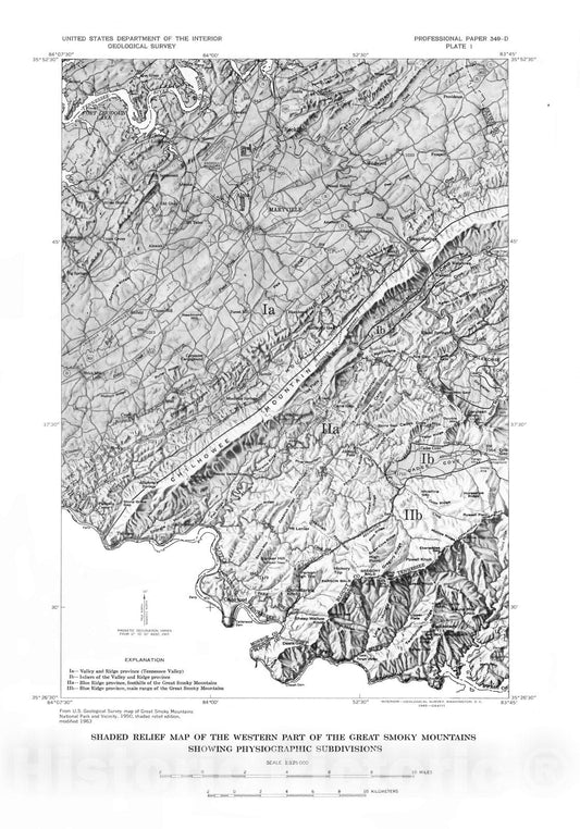 Map : Geology of the western Great Smoky Mountains, Tennessee, 1965 Cartography Wall Art :