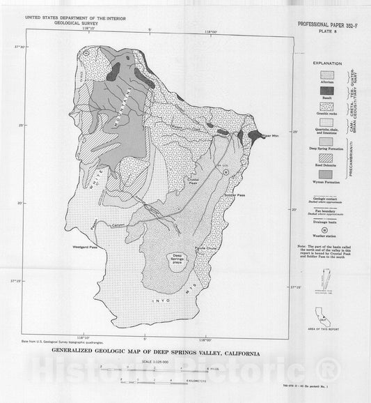 Map : Clastic sedimentation in Deep Springs Valley, California, 1965 Cartography Wall Art :