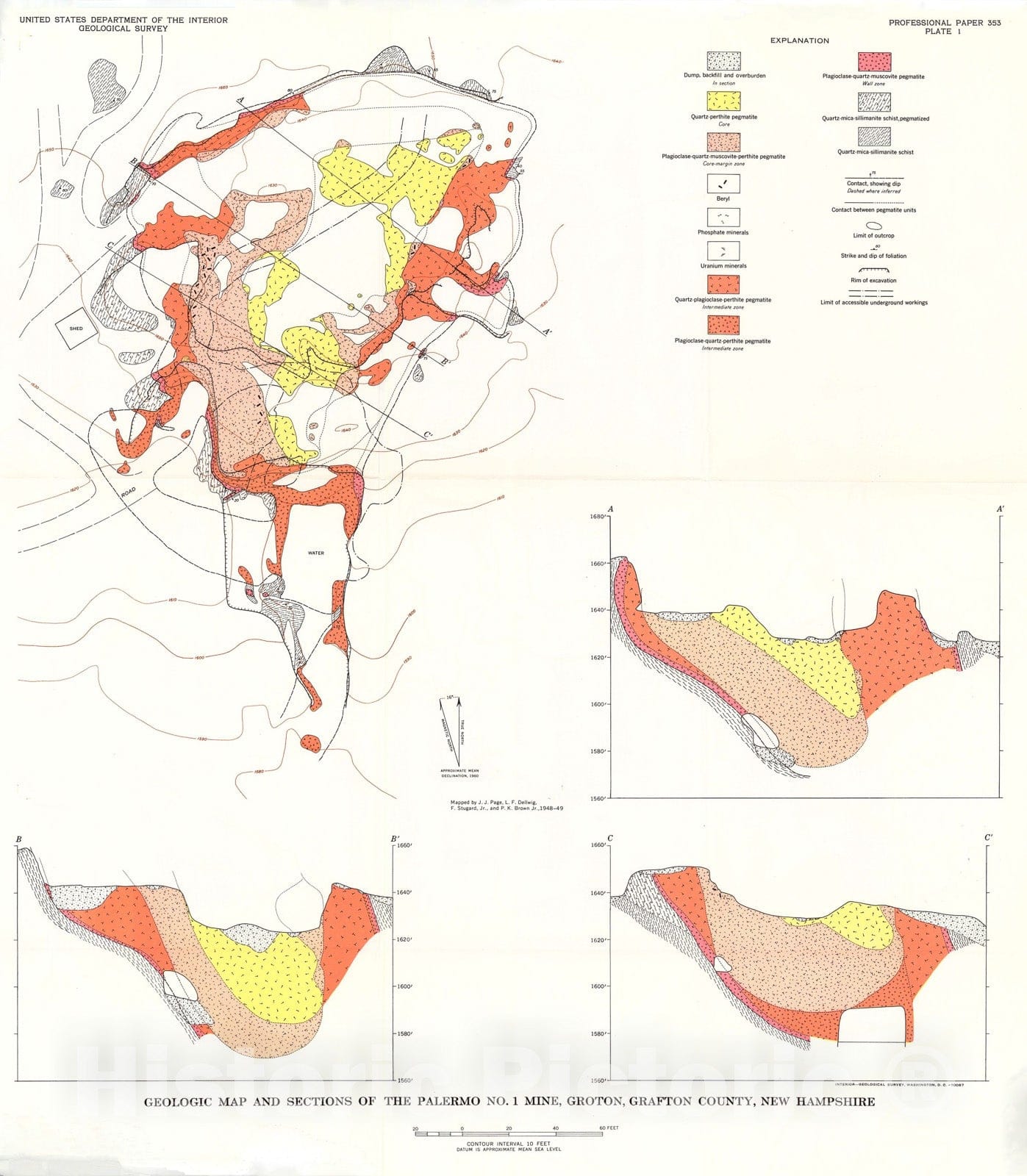 Map : Beryl resources of New Hampshire, 1962 Cartography Wall Art :