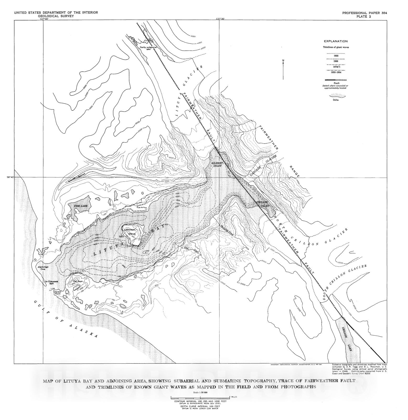 Map : Giant waves in Lituya Bay, Alaska, 1960 Cartography Wall Art :