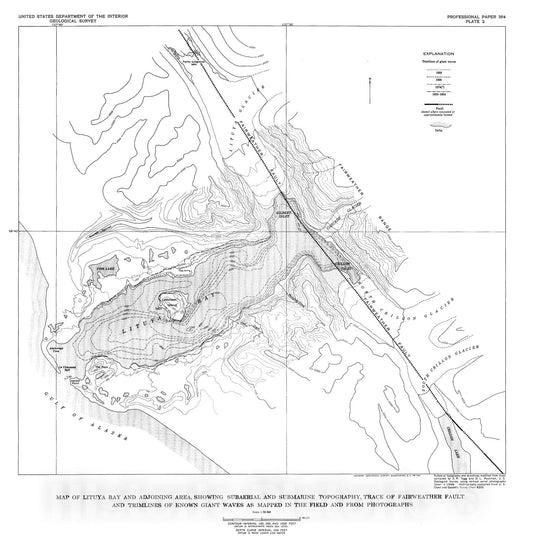 Map : Giant waves in Lituya Bay, Alaska, 1960 Cartography Wall Art :