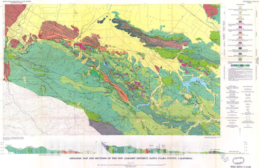Map : Geology and quicksilver deposits of the New Almaden district, Santa Clara County, California, 1964 Cartography Wall Art :