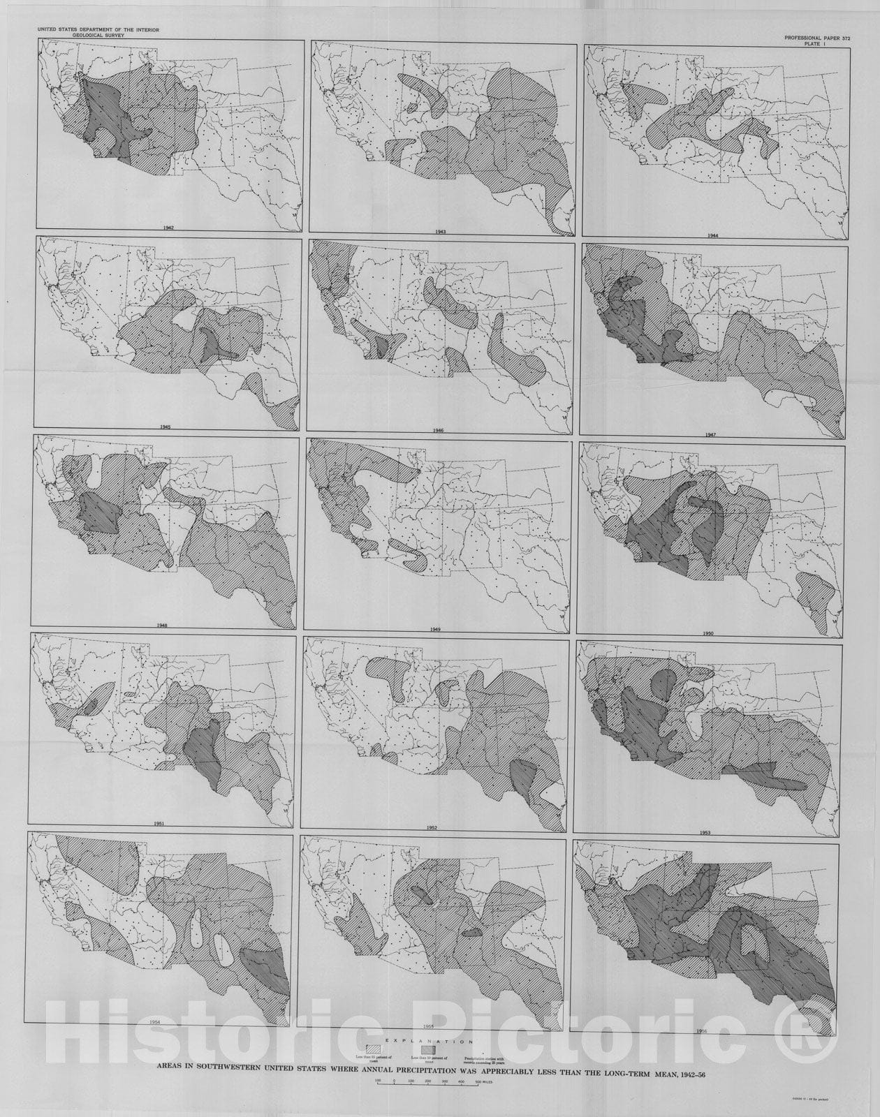Map : The meteorologic phenomenon of drought in the southwest, 1962 Cartography Wall Art :