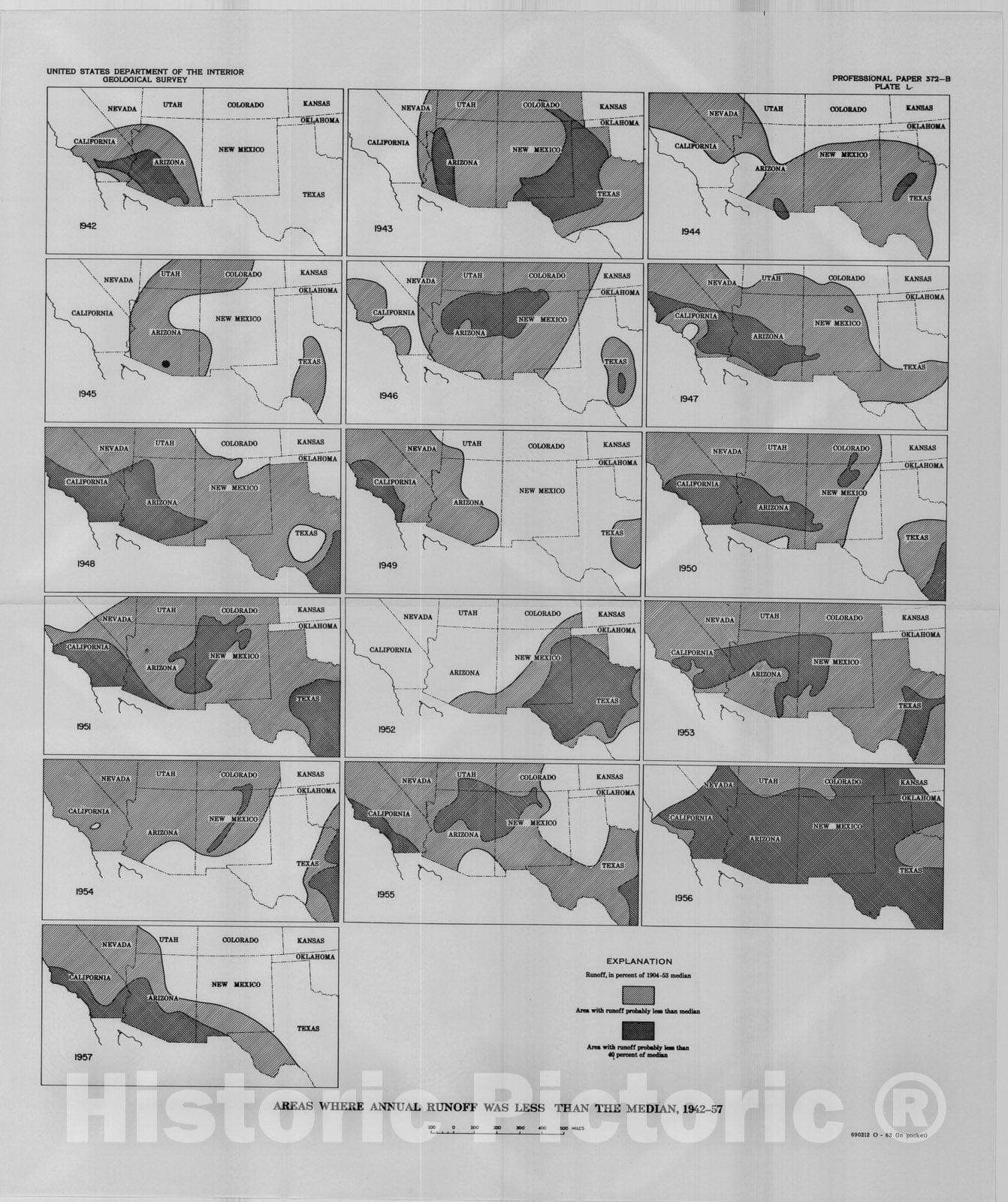 Map : General effects of drought on water resources of the southwest, 1964 Cartography Wall Art :