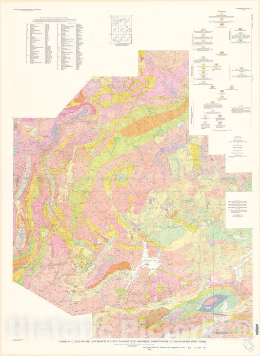 Map : Regional geology of the St. Lawrence County magnetite district, northwest Adirondacks, New York, 1962 Cartography Wall Art :