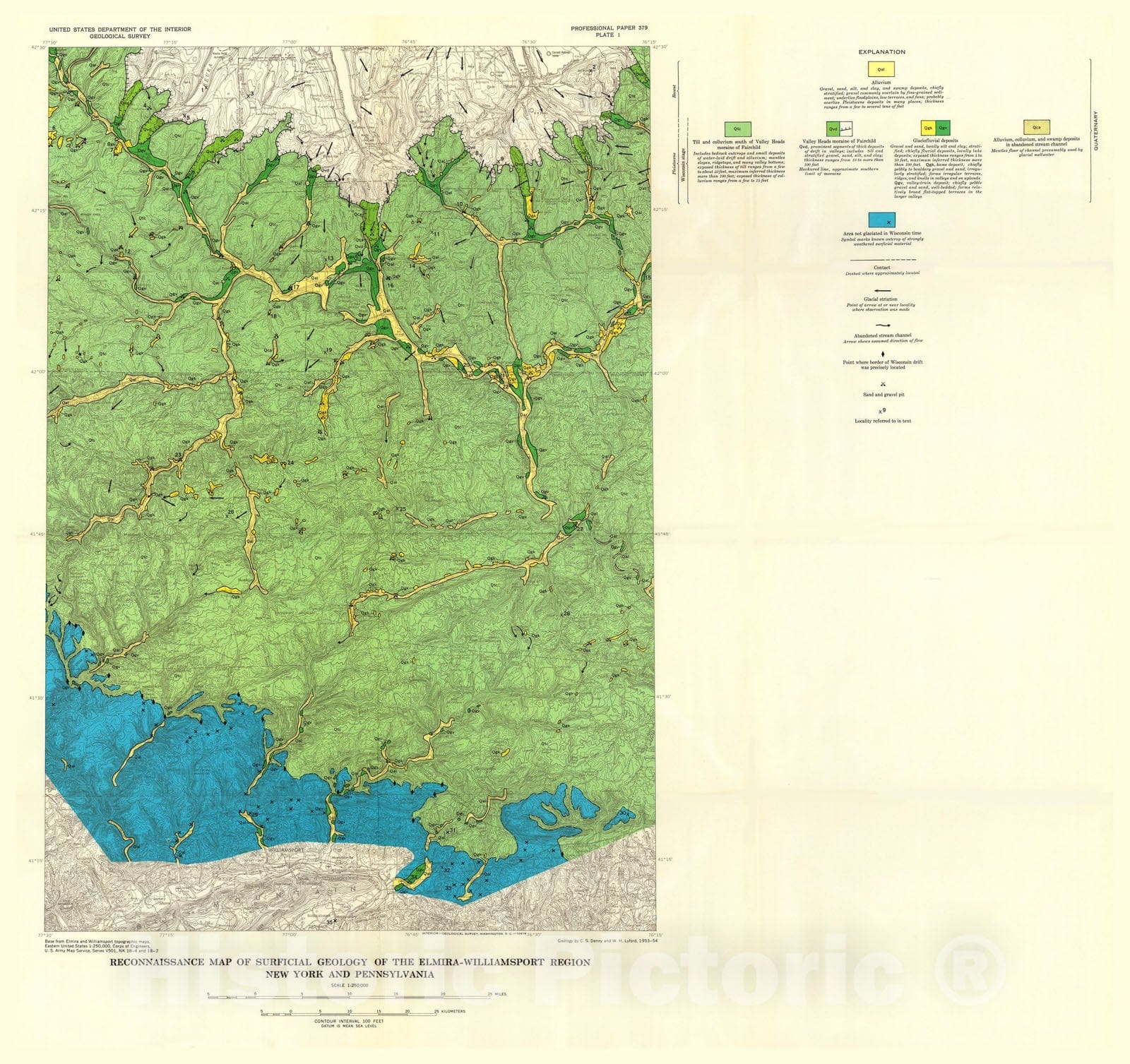 Map : Surficial geology and soils of the Elmira-Williamsport region, New York and Pennsylvania, with a section on forest regions and great soil groups, 1963 Cartography Wall Art :