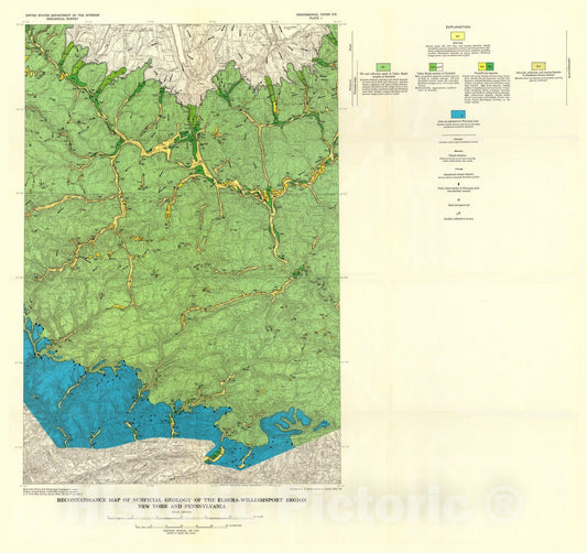Map : Surficial geology and soils of the Elmira-Williamsport region, New York and Pennsylvania, with a section on forest regions and great soil groups, 1963 Cartography Wall Art :