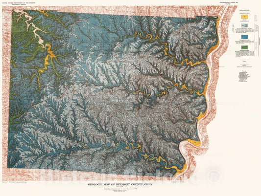 Map : Geology and coal resources of Belmont County, Ohio, 1963 Cartography Wall Art :
