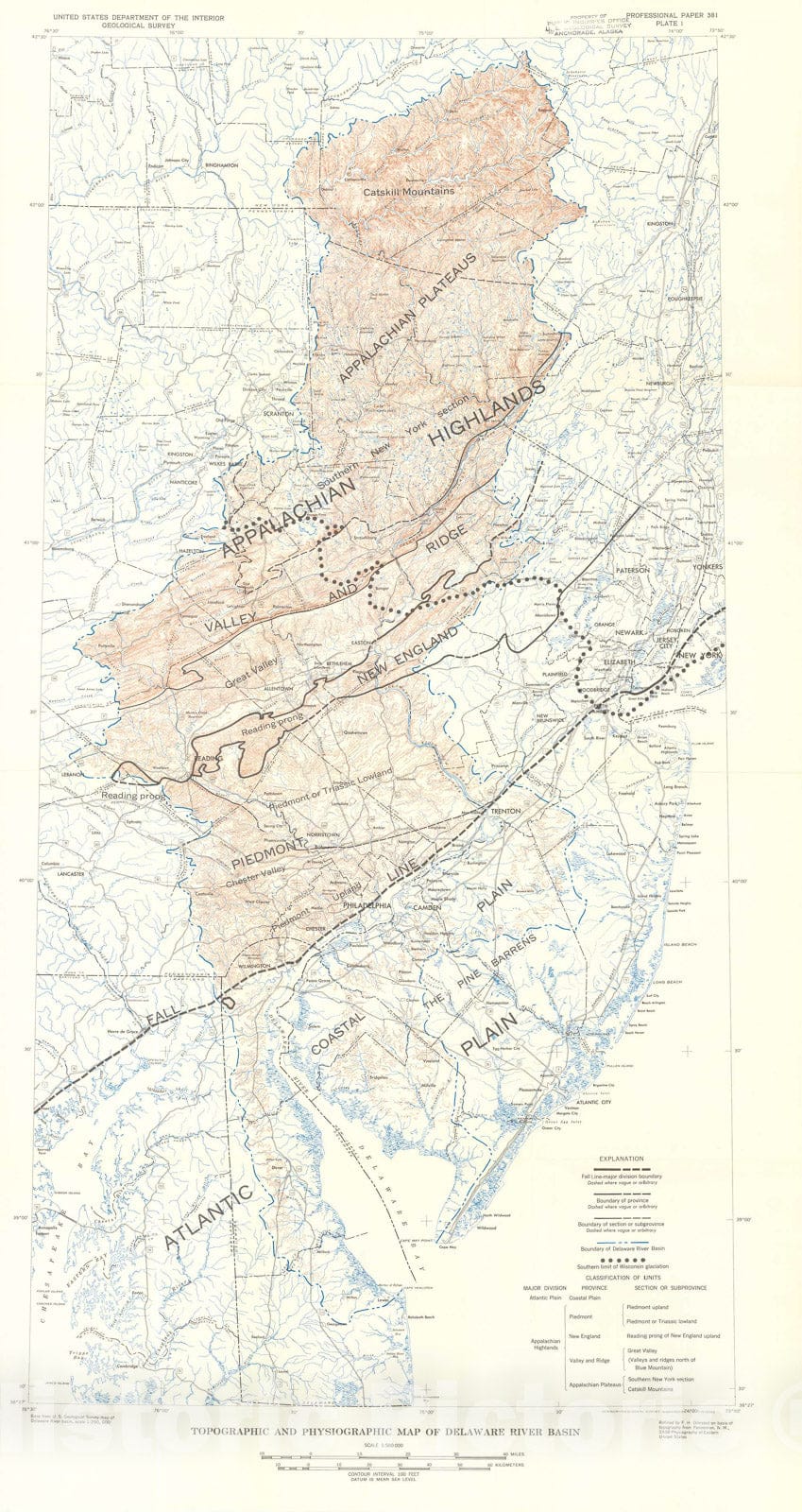 Map : Water resources of the Delaware River basin, 1964 Cartography Wall Art :