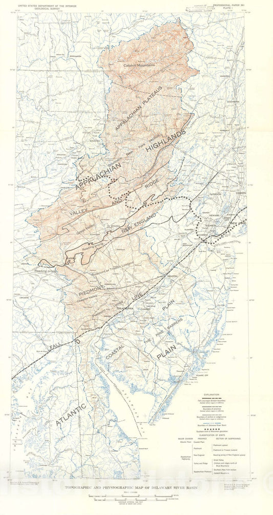 Map : Water resources of the Delaware River basin, 1964 Cartography Wall Art :