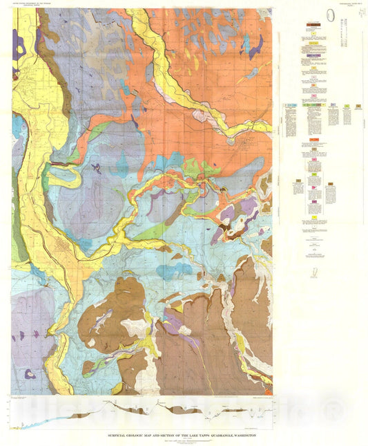 Map : Surficial geology and geomorphology of the Lake Tapps quadrangle, Washington, 1963 Cartography Wall Art :