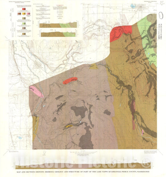 Map : Bedrock geology of the Lake Tapps quadrangle, Pierce County, Washington, 1968 Cartography Wall Art :