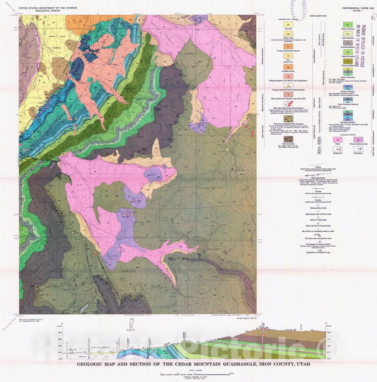 Map : Geology and coal resources of the Cedar Mountain quadrangle, Iron County, Utah, 1962 Cartography Wall Art :