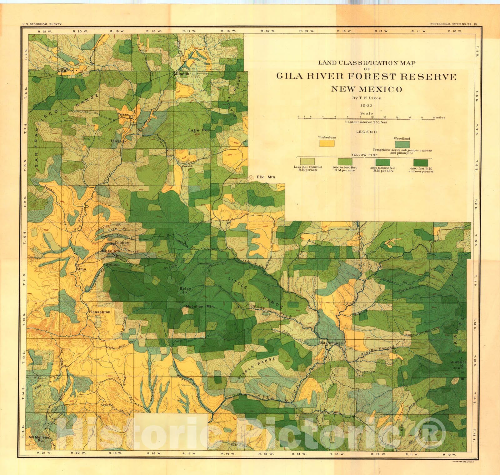 Map : Forest conditions in the Gila River Forest Reserve, New Mexico, 1905 Cartography Wall Art :