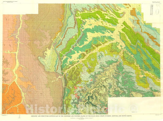 Map : Stratigraphy and structure of the northern and western flanks of the Black Hills uplift, Wyoming, Montana, and South Dakota, 1964 Cartography Wall Art :