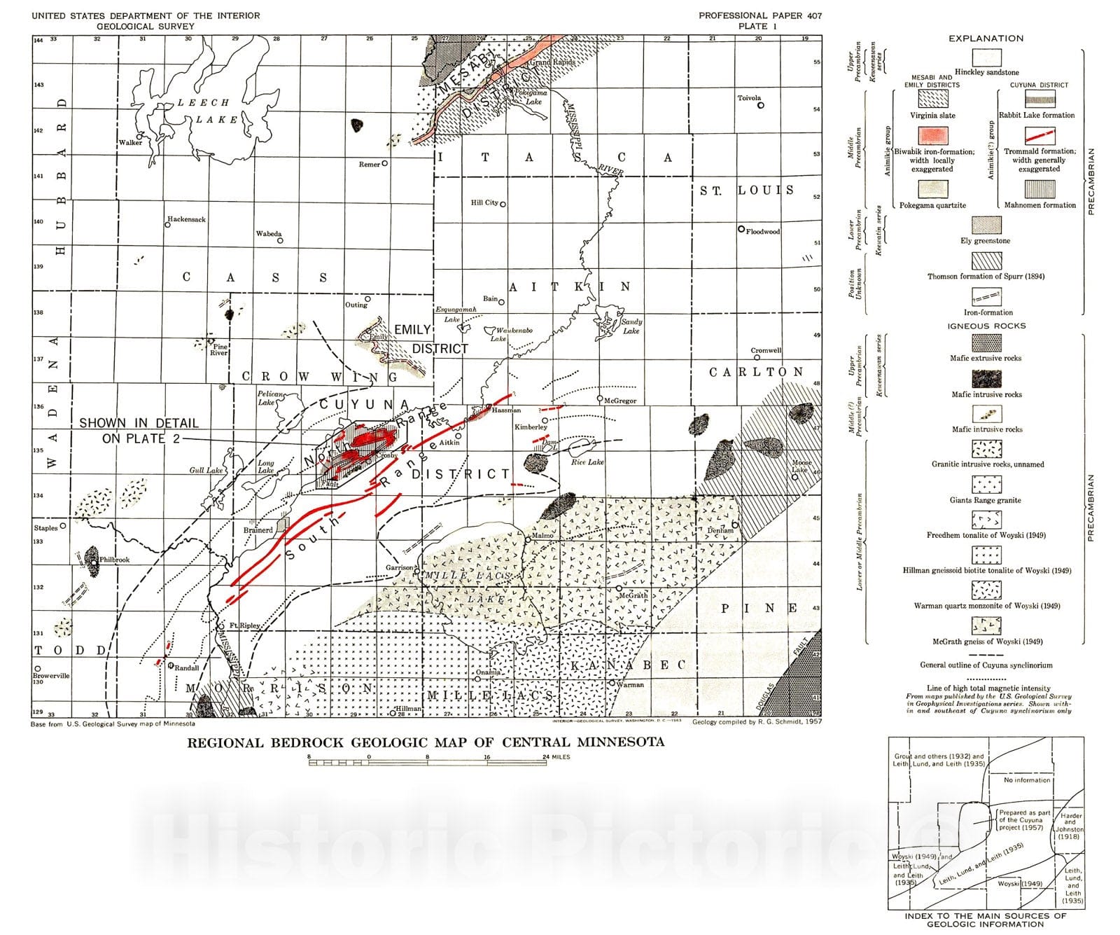 Map : Geology and ore deposits of the Cuyuna North Range, Minnesota, 1963 Cartography Wall Art :