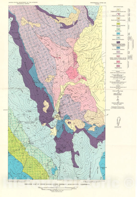 Map : Geology of the Cerro Gordo mining district, Inyo County, California, 1963 Cartography Wall Art :