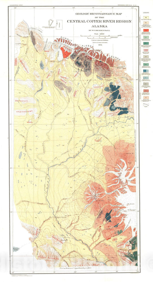 Map : Geology of the central Copper River region, Alaska, 1905 Cartography Wall Art :