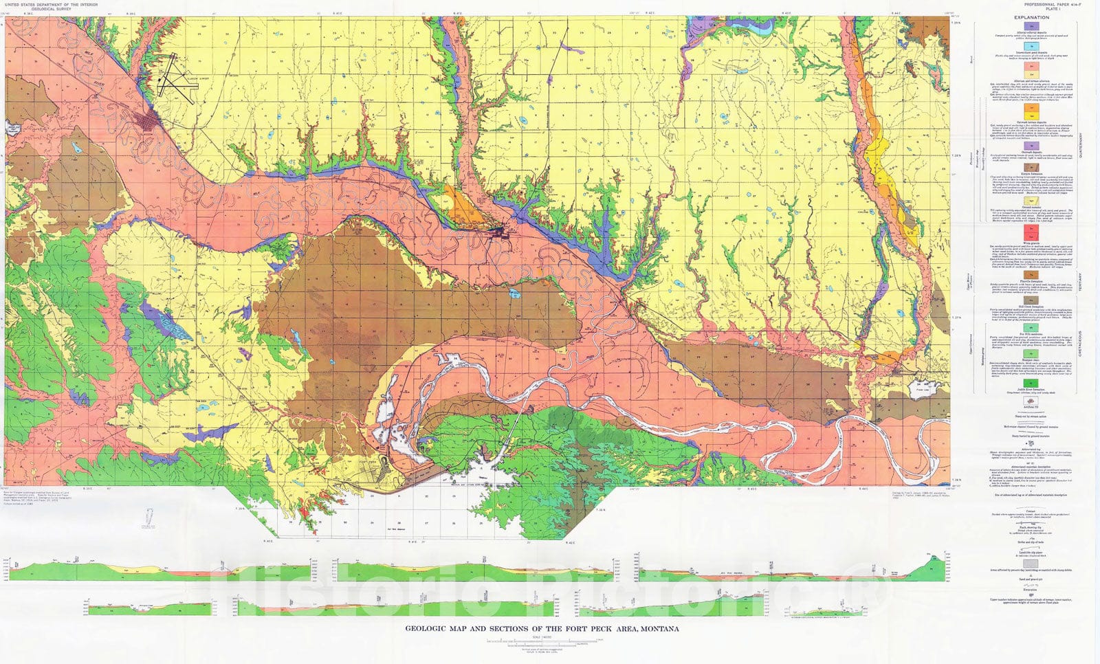 Map : Geology of the Fort Peck area, Garfield, McCone, and Valley Counties, Montana, 1964 Cartography Wall Art :