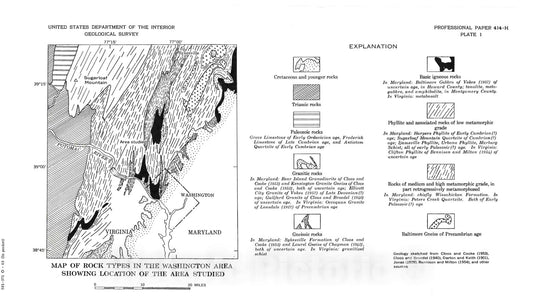 Map : Crystalline rocks of the Potomac River gorge near Washington, D.C., 1963 Cartography Wall Art :