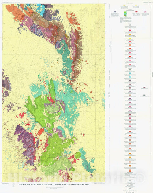 Map : Geology and mineral deposits of the Thomas and Dugway Ranges, Juab and Tooele Counties, Utah, 1964 Cartography Wall Art :
