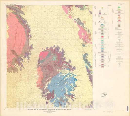 Map : Geology and ore deposits of the Dragoon quadrangle, Cochise County, Arizona, 1964 Cartography Wall Art :