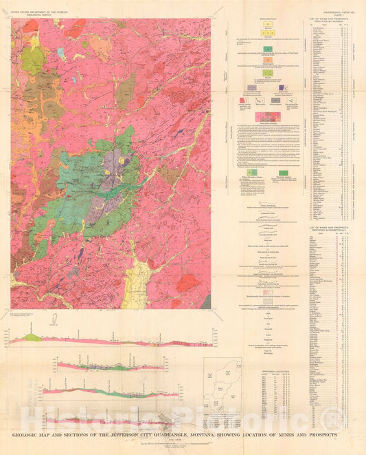 Map : Geology and mineral deposits of the Jefferson City quadrangle, Jefferson and Lewis and Clark Counties, Montana, 1963 Cartography Wall Art :