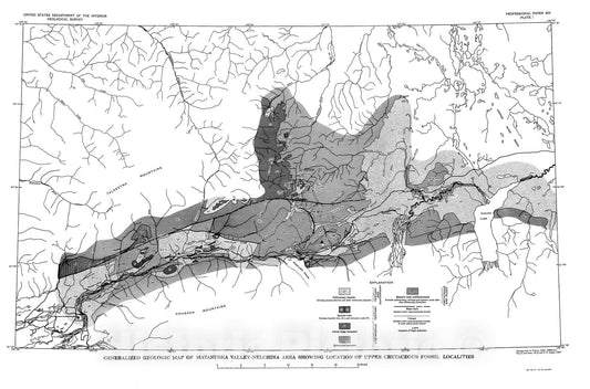 Map : Upper Cretaceous (Campanian and Maestrichtian) ammonites from southern Alaska, 1963 Cartography Wall Art :