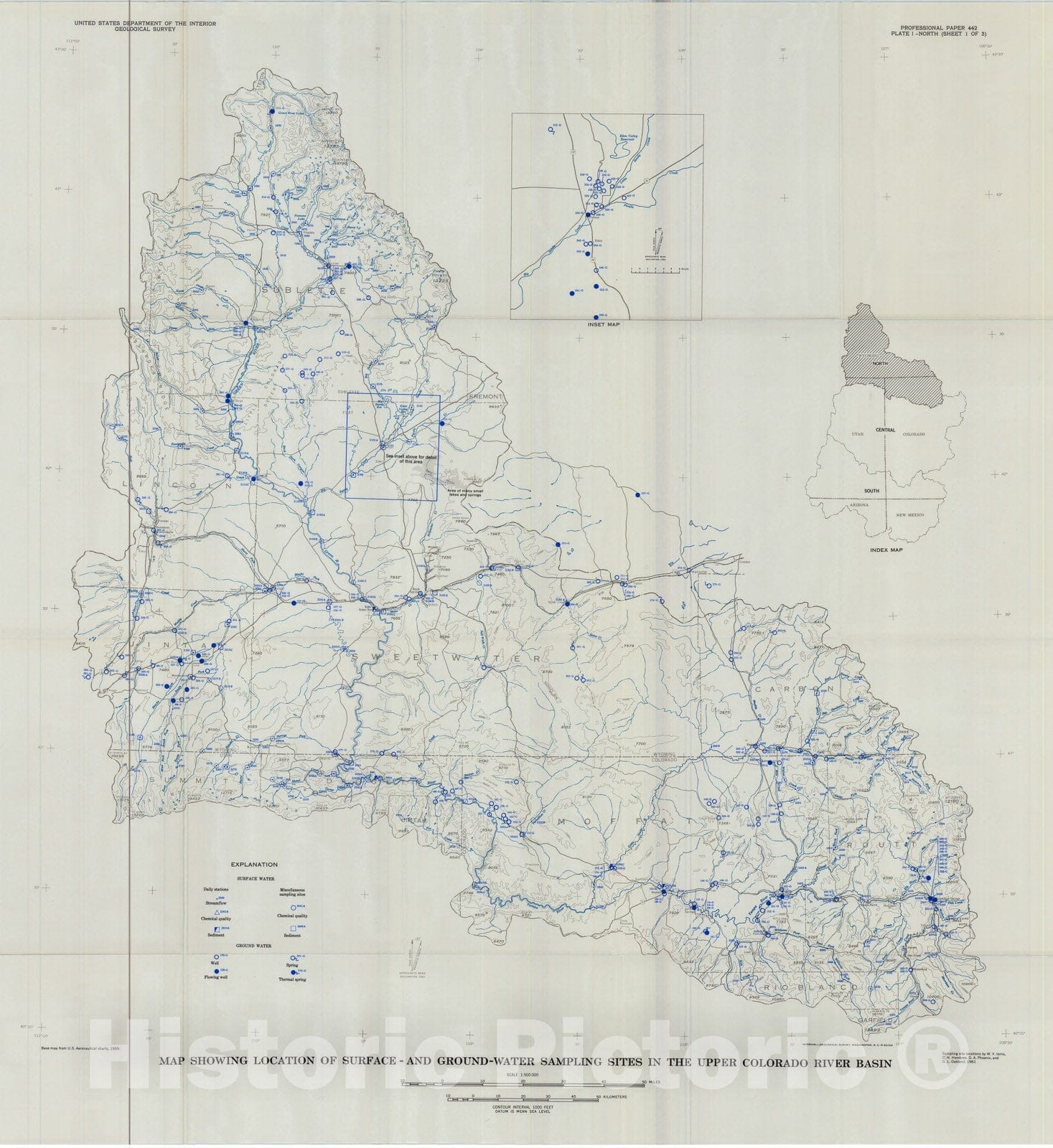 Map : Water resources of the upper Colorado River Basin - basic data, 1964 Cartography Wall Art :