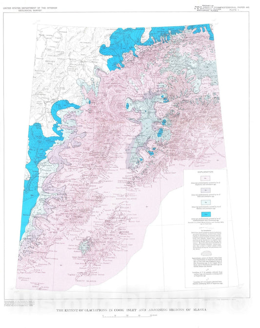 Map : Quaternary geology of the Kenai lowland and glacial history of the Cook Inlet region, Alaska, 1964 Cartography Wall Art :
