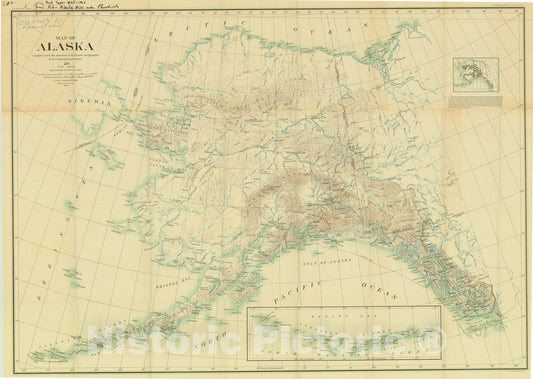 Map : The geography and geology of Alaska; a summary of existing knowledge, with a section on climate, and a topographic map and description thereof, 1906 Cartography Wall Art :