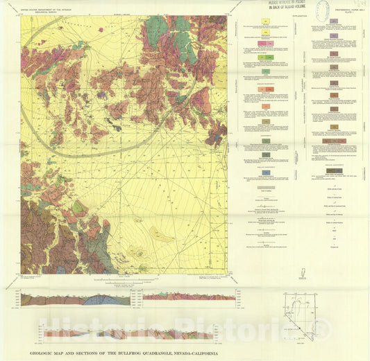 Map : Geology of Bullfrog quadrangle and ore deposits related to Bullfrog Hills caldera, Nye County, Nevada and Inyo County, California, 1964 Cartography Wall Art :