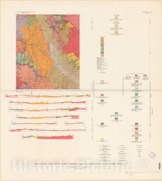 Map : Geology of the Klondyke quadrangle, Graham and Pinal Counties, Arizona, 1964 Cartography Wall Art :
