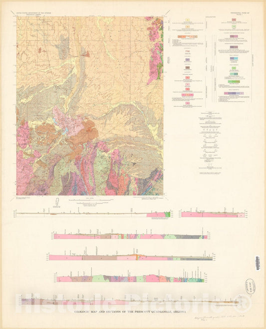 Map : Geology of the Prescott and Paulden quadrangles, Arizona, 1965 Cartography Wall Art :
