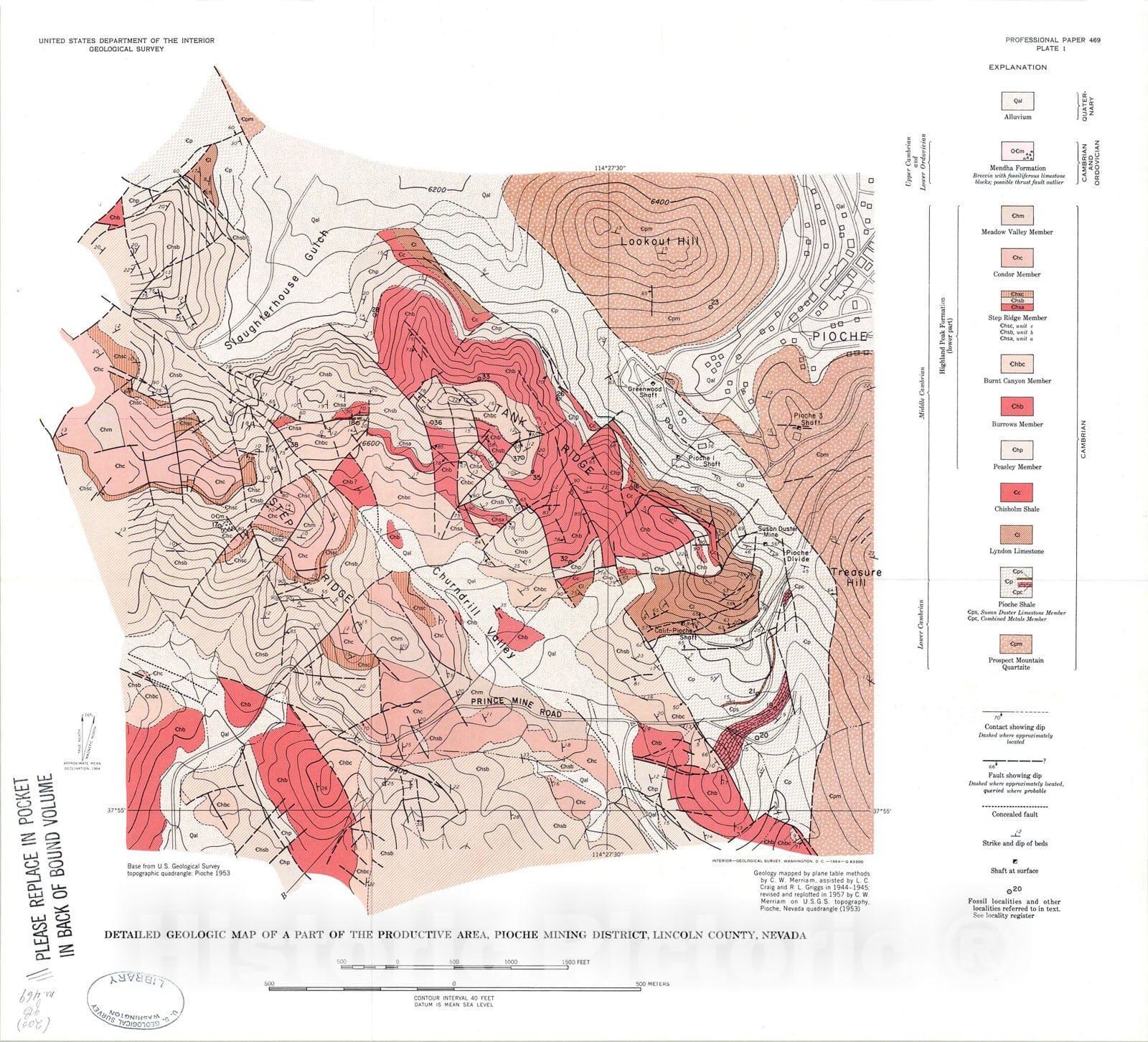 Map : Cambrian rocks of the Pioche mining district, Nevada with a section on the Pioche Shale Faunules, 1964 Cartography Wall Art :