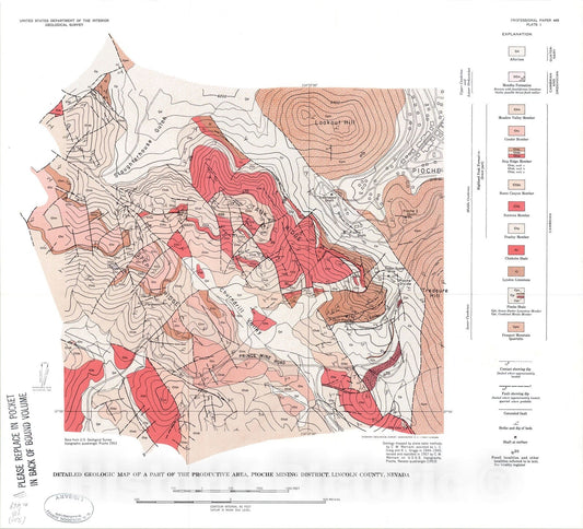 Map : Cambrian rocks of the Pioche mining district, Nevada with a section on the Pioche Shale Faunules, 1964 Cartography Wall Art :